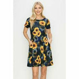 Madeline Sunflower Swing Dress - Blue/Yellow